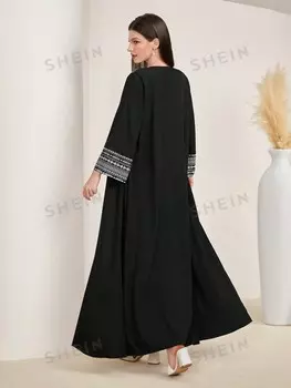 Халат свободный Shein Najma с геометрическим узором, черный