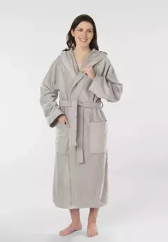 Халат унисекс Biberna "Meike" (1 шт., с поясом), велюровый халат для мужчин и женщин, с капюшоном, тонкий бархатный вид, серебристый