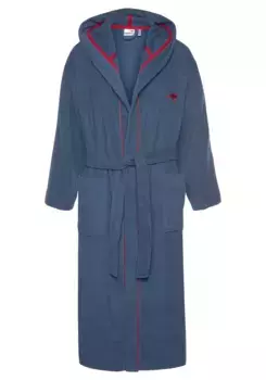 Халат унисекс KangaROOS "Люк" (1 шт.), женский и мужской, халат с капюшоном и вышивкой логотипа, S-2XL, цвет морской волны