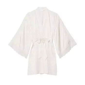 Халат Victoria's Secret Luxe Satin Jacquard Lace Inset, белый