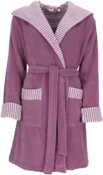 Халат женский Esprit "День" (1 шт., с поясом), с капюшоном, полосатыми акцентами и вышивкой логотипа, короткий, цвет Blackberry