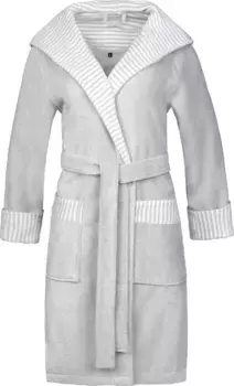Халат женский Esprit "День" (1 шт., с поясом), с капюшоном, полосатыми акцентами и вышивкой логотипа, короткий, цвет Stone