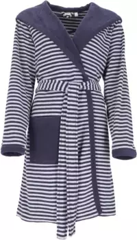 Халат женский Esprit "Striped Hoody" (1 шт.), в полоску, с капюшоном и вышивкой логотипа, короткий, синий