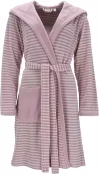Халат женский Esprit "Striped Hoody" (1 шт.), в полоску, с капюшоном и вышивкой логотипа, короткий, цвет Rose