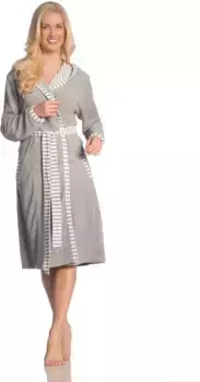 Халат женский Vossen "Юнона" (1 шт.), с капюшоном, полосатые акценты, серый