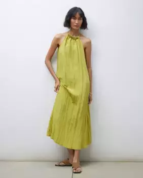 Халтер-платье без рукавов с деталями из страз и плиссированной тканью Tintoretto, цвет Kiwi