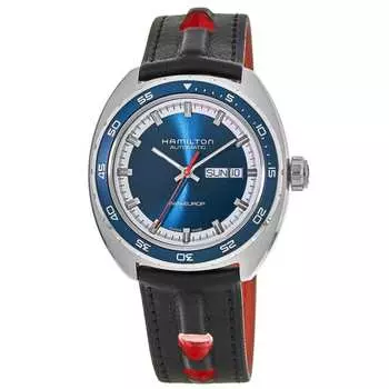 Hamilton American Classic Pan Europ Auto синие циферблаты с черным кожаным ремешком мужские часы H35405741