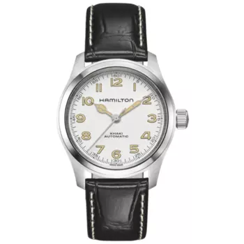 Hamilton Khaki Field Murph Автоматические мужские часы с белым циферблатом и черным кожаным ремешком H70405710