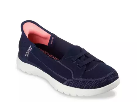 Hands Free Slip-Ins: On The Go Flex Top Notch Слипоны Sneaker - женские Skechers, Blue/White