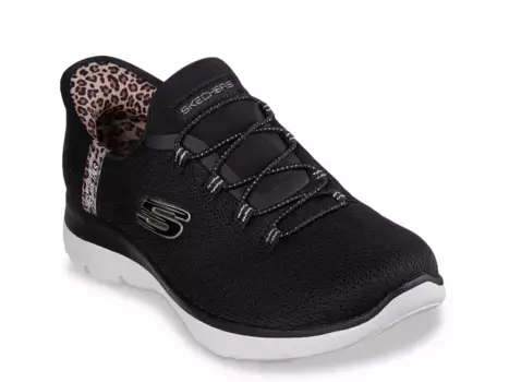 Hands Free Slip-Ins: Summits Leopard Chic Slip-On Кроссовки - женские Skechers, Animal Print