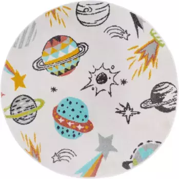 HANSE Home детский ковер "Adventures Round Space", круглый, игровой коврик, мягкий, детская комната, короткий ворс, игровой коврик, ковер 140 см, кремовый