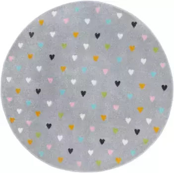 HANSE Home детский ковер "Приключения маленьких сердечек", круглый, игровой коврик, мягкий, детская комната, короткий ворс, игровой коврик, ковер 140 см, серый