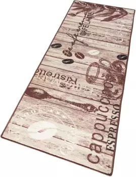 HANSE Home кухонная дорожка "Вкусный кофе", прямоугольная, дорожка, противоскользящая, кухонный коврик, кухня, ковер, легко чистится 67х180 см, коричневый