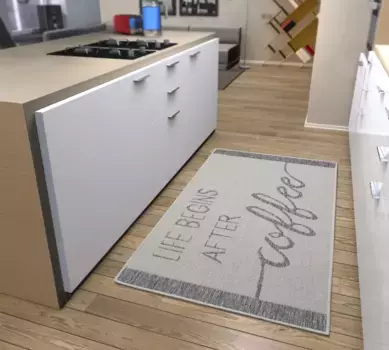 HANSE Home кухонная дорожка "Жизнь начинается после кофе", прямоугольная, дорожка, нескользящая, кухонный коврик, кухня, ковер, легко чистится 62х150 см, цвет creme