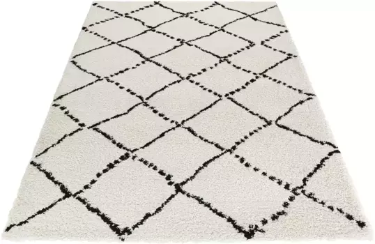 HANSE Home лохматый ковер "Hash", прямоугольный, лохматый, флокати, ромб, мягкий, современный, гостиная, спальня, прихожая 160х230 см, кремовый/черный