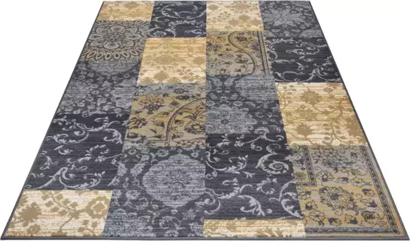 HANSE Ковер для дома "Bloques", прямоугольный, короткий ворс, мягкий, разноцветный, гостиная, спальня, столовая HANSE Home 120х170 см, серый/горчичный