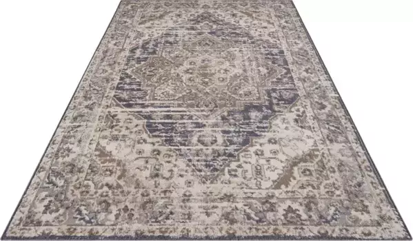 HANSE Ковер для дома "Песок", прямоугольный, короткий ворс, мягкий, восточный, винтажный, гостиная, спальня, столовая HANSE Home 240х340 см, кремовый/синий