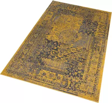 HANSE Ковер для дома "Plume", прямоугольный, короткий ворс, подержанный вид, ковер, винтаж, столовая, гостиная, прихожая HANSE Home 200х290 см, золотой/антрацитовый