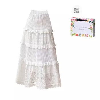 Hao Zhilang Women Casual Long Skirt, Белый - Удлиненный