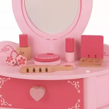 Hape Petite Pink Vanity Toy Деревянный косметический столик с зеркалом и аксессуарами Hape