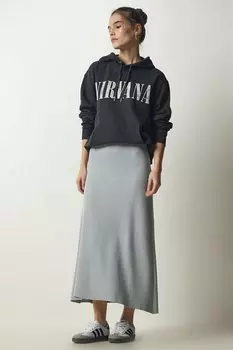 Happiness Istanbul, Юбка из репсовой ткани с завышенной талией Happiness Istanbul, серый