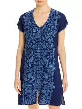 Harriet Женское льняное мини-платье-туника Johnny Was, темно-синий