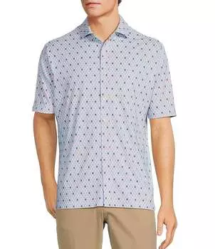 Hart Schaffner Marx Luxury Performance Рубашка спереди с короткими рукавами и принтом пальмовых листьев, синий