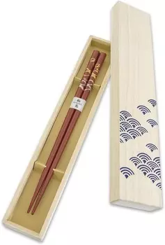 Хашимото-Кусаку Вадзима Японские натуральные лакированные деревянные палочки для еды, многоразовые в подарочной упаковке, сезонные пейзажи Наминотори (киноварь), сделано в Японии, ручная работа Hashimoto-Kousaku Sikkiten, Vermilion