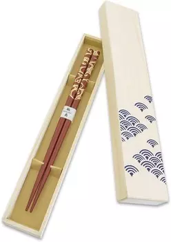 Хашимото-Кусаку Вадзима Японские натуральные лакированные деревянные палочки для еды, многоразовые в подарочной упаковке, сезонные пейзажи Киннонами (киноварь), сделано в Японии, ручная работа Hashimoto-Kousaku Sikkiten, Vermilion