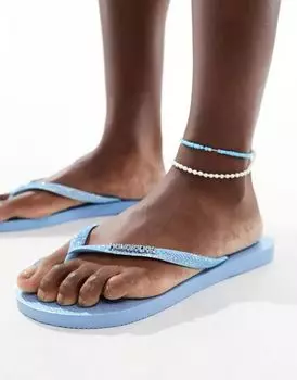 Havaianas – переливающиеся блестящие сандалии синего цвета с ремешками