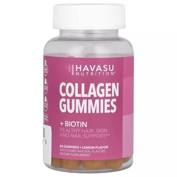 Havasu Nutrition, Жевательные мармеладки с коллагеном + биотин, лимон, 60 жевательных таблеток