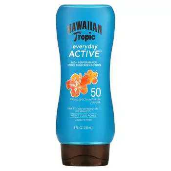 Hawaiian Tropic, Island Sport, солнцезащитное средство с широким спектром защиты, SPF 50, легкий тропический аромат, 236 мл