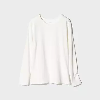 HEATTECH Очень теплая хлопковая термофутболка с круглым вырезом UNIQLO, белый