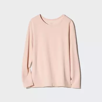 HEATTECH Очень теплая хлопковая термофутболка с круглым вырезом UNIQLO, розовый
