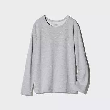 HEATTECH Очень теплая хлопковая термофутболка с круглым вырезом UNIQLO, серый