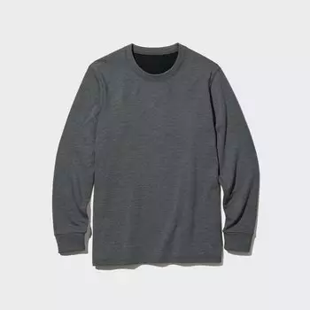 HEATTECH Ультра теплая термофутболка с круглым вырезом и длинными рукавами UNIQLO, темно-серый