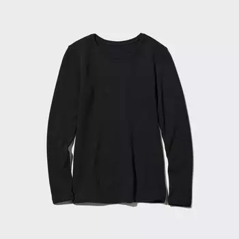 HEATTECH Ультра теплая термофутболка с круглым вырезом и длинными рукавами UNIQLO, черный