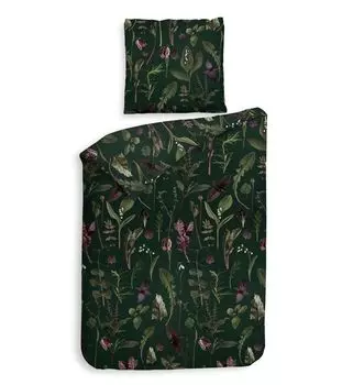Heckett & Lane фланелевое постельное белье 155x220 Florian Dark Green травы зеленый розовый