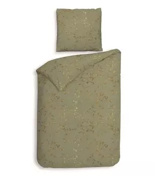 Heckett & Lane фланелевое постельное белье 155x220 Adeline зеленые листья ветки зеленое золото