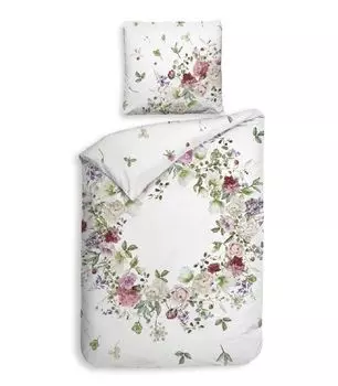 Heckett & Lane Сатиновое постельное белье 155x220 Ghirlanda White Roses Floral Wreath Romantic