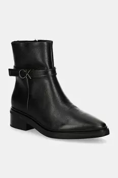HEEL ANKLE BOOT 30 W/HW LTH кожаные ботильоны Calvin Klein, черный