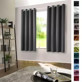 Heimtexland 1 пара затемняющих штор, термозавеса, плотная штора, изолирующая - здоровый образ жизни, штора с люверсами тип 139, темно-серая, В x Ш 145 x 135 см, темно-серый