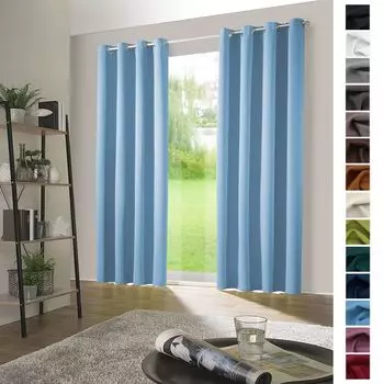 Heimtexland 1 пара затемняющих штор, термозавесы, шторы с люверсами тип 139, светло-голубые, В x Ш 245 x 135 см, светло-синий