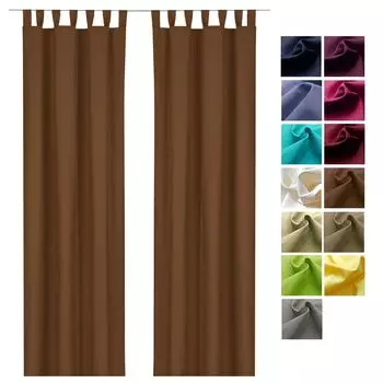 Heimtexland Декоративная штора Хлопковая однотонная штора с рюшами Лента-петли Непрозрачная занавеска натурального типа625 Петля для штор В x Ш 160 x 125 см Каштан