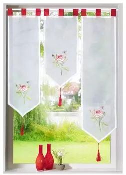 Heimtexland Набор панельных штор, состоящий из 3 частей, вуаль с вышивкой роз, красный тип672