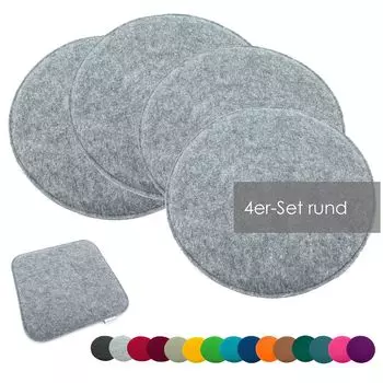 Heimtexland набор подушек для сиденья фетровая подушка для стула подушка для стула фетровая подушка для стула тип631 набор из 4 шт., 35 см круглый светло-серый