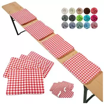 Heimtexland Набор подушек для сидения из 4 подушек для пивной скамейки Набор для пивной палатки Садовая декоративная подушка Тип 859 Клетчатый красный