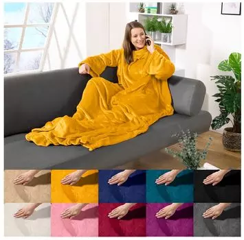 Heimtexland Одеяло с рукавами Мягкое одеяло для телевизора с рукавами Карманы Конверт для ног Супермягкое фланелевое портативное одеяло Одеяло для всего тела Type870 Шафран 200x170 см, красный