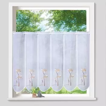Heimtexland Панельная штора «Дерево гинкго», белая занавеска с эффектом льна Полупрозрачная штора «бистро» с вышивкой Тип745 Серо-коричневый ВxШ 60 x 155 см