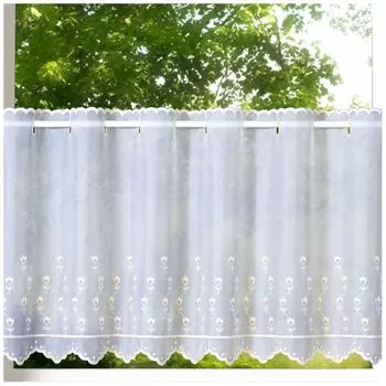 Heimtexland панельная штора-вуаль с вышивкой тюльпан прозрачная декоративная штора загородный дом вышитое украшение на окно штора бистро тип 818 белый - экрю В x Ш 45 x 148 см